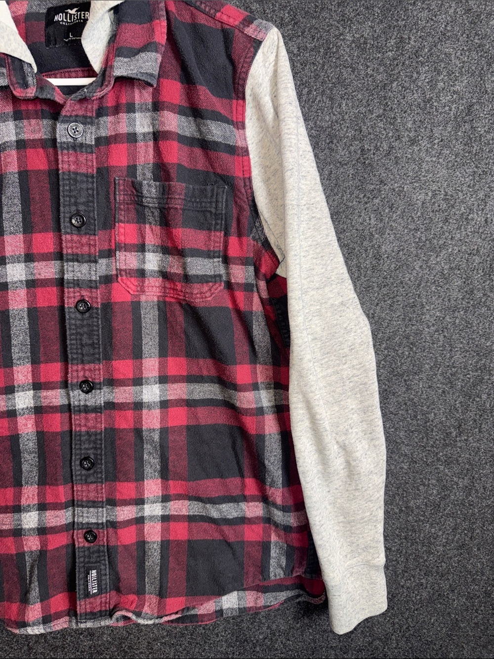 Hollister Red, Black & Gray Plaid Hooded Flannel Shirt - Picture 6 of 10